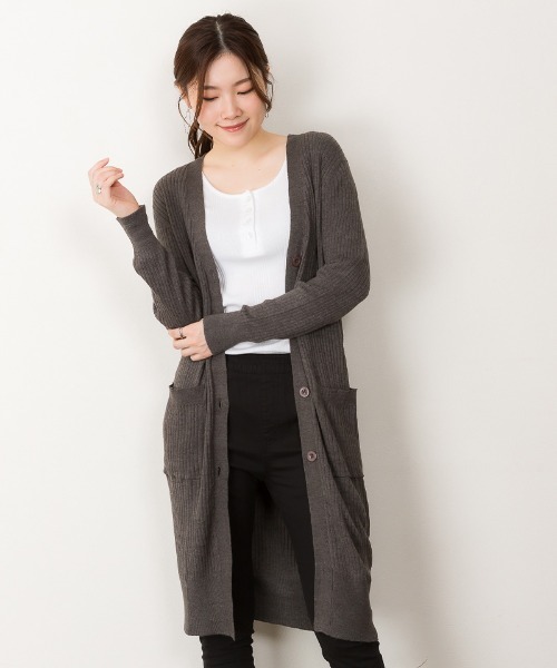 MARAI(マーライ)の「コットンリブ長袖ロングカーディガン コーディガン(カーディガン/ボレロ・レディース・ブラック/グレイッシュベージュ/杢グレー/ネイビー・L/LL/3L/M/4L)」の5枚目の写真