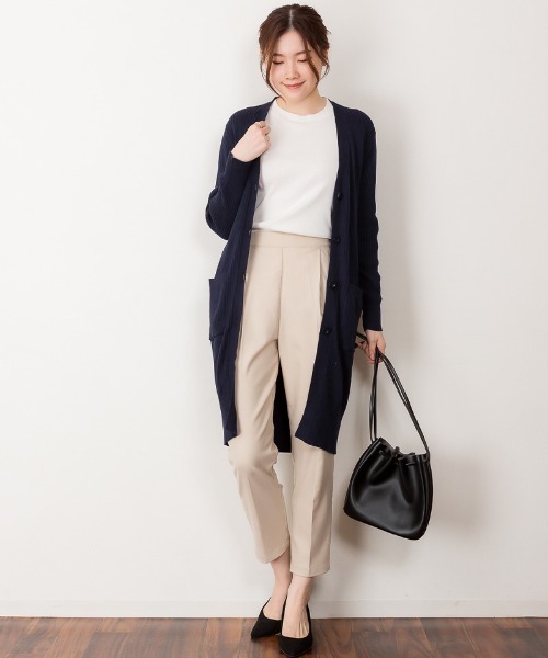 MARAI(マーライ)の「コットンリブ長袖ロングカーディガン コーディガン(カーディガン/ボレロ・レディース・ブラック/グレイッシュベージュ/杢グレー/ネイビー・L/LL/3L/M/4L)」の22枚目の写真
