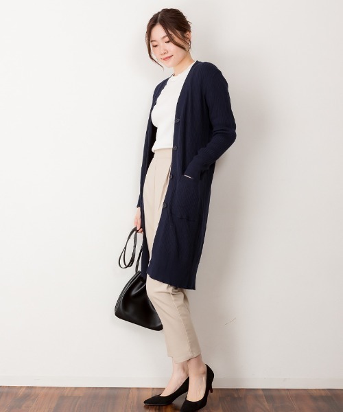 MARAI(マーライ)の「コットンリブ長袖ロングカーディガン コーディガン(カーディガン/ボレロ・レディース・ブラック/グレイッシュベージュ/杢グレー/ネイビー・L/LL/3L/M/4L)」の21枚目の写真