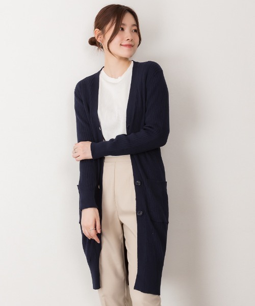 MARAI(マーライ)の「コットンリブ長袖ロングカーディガン コーディガン(カーディガン/ボレロ・レディース・ブラック/グレイッシュベージュ/杢グレー/ネイビー・L/LL/3L/M/4L)」の19枚目の写真