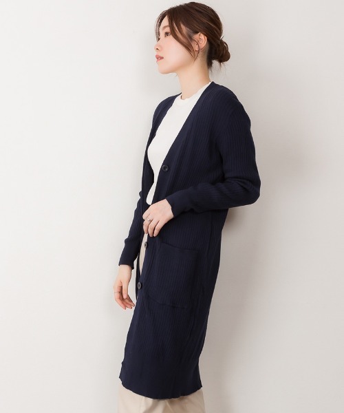 MARAI(マーライ)の「コットンリブ長袖ロングカーディガン コーディガン(カーディガン/ボレロ・レディース・ブラック/グレイッシュベージュ/杢グレー/ネイビー・L/LL/3L/M/4L)」の18枚目の写真