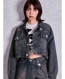 GYDA | belt collarダメージショートデニムGジャン(デニムジャケット)