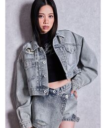 GYDA | belt collarダメージショートデニムGジャン(デニムジャケット)