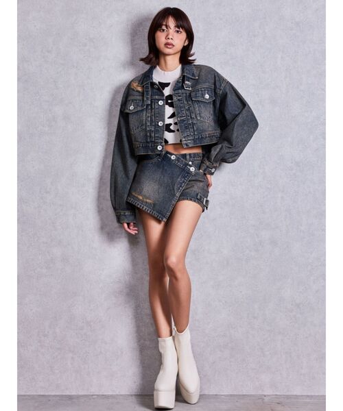 GYDA(ジェイダ)の「belt collarダメージショートデニムGジャン(デニムジャケット・レディース・インディゴブルー/ライトブルー/ブルー・FREE)」の13枚目の写真