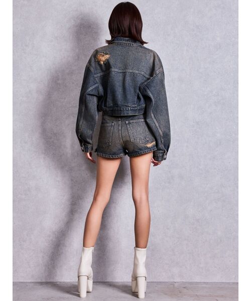 GYDA(ジェイダ)の「belt collarダメージショートデニムGジャン(デニムジャケット・レディース・インディゴブルー/ライトブルー/ブルー・FREE)」の14枚目の写真