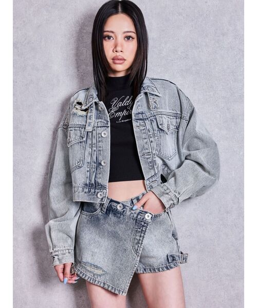 GYDA(ジェイダ)の「belt collarダメージショートデニムGジャン(デニムジャケット・レディース・インディゴブルー/ライトブルー/ブルー・FREE)」の15枚目の写真