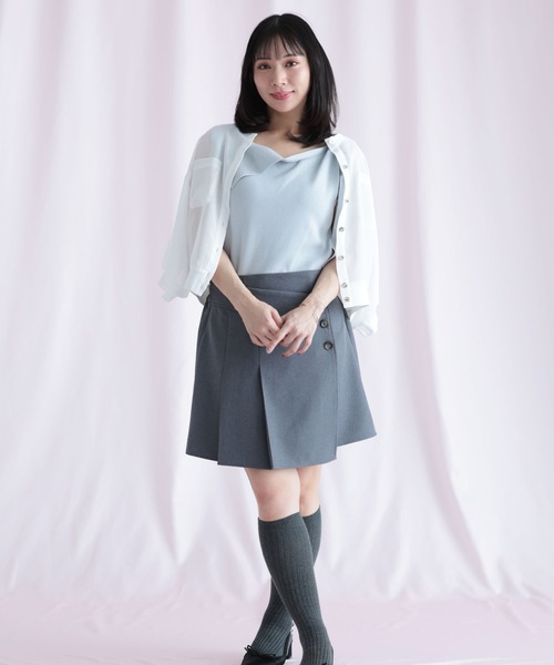 Ruwan yu(ルワンユー)の「ツイルラップ風プリーツミニスカパン【大きいサイズ対応】(スカート・レディース・ブラック/チャコール・LL/3L/4L/5L)」の5枚目の写真