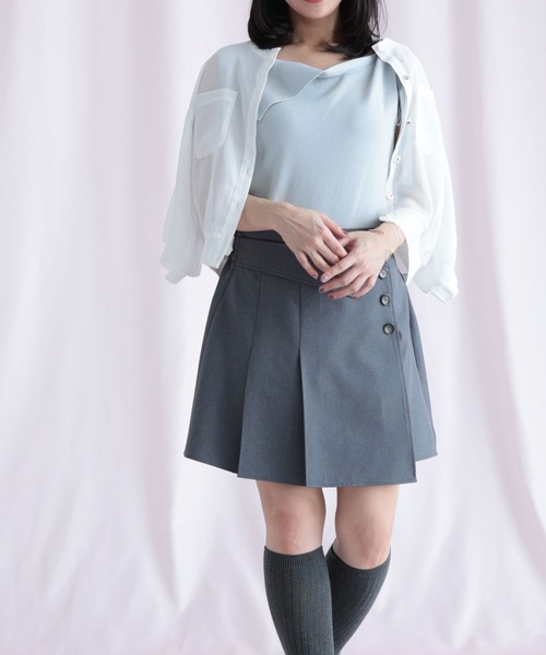Ruwan yu(ルワンユー)の「ツイルラップ風プリーツミニスカパン【大きいサイズ対応】(スカート・レディース・ブラック/チャコール・LL/3L/4L/5L)」の16枚目の写真