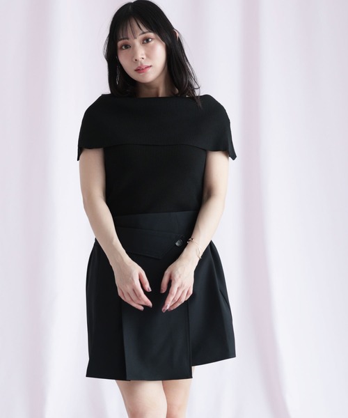 Ruwan yu(ルワンユー)の「ツイルラップ風プリーツミニスカパン【大きいサイズ対応】(スカート・レディース・ブラック/チャコール・LL/3L/4L/5L)」の18枚目の写真