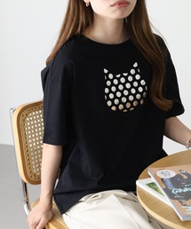 20/-天竺 ねこドットプリントTシャツ 26SS 半袖