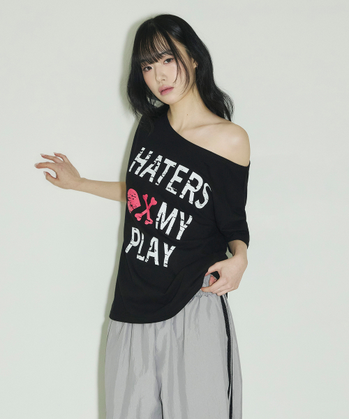 SLEEKGLOW（スリック グロウ）の「HATERS ワンショルダーTシャツ[ブラック]（Tシャツ/カットソー・レディース・その他・FREE）」の21枚目の写真