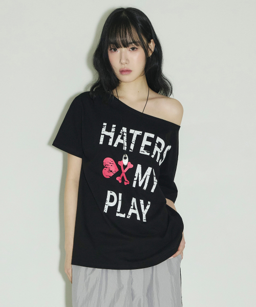 SLEEKGLOW（スリック グロウ）の「HATERS ワンショルダーTシャツ[ブラック]（Tシャツ/カットソー・レディース・その他・FREE）」の19枚目の写真