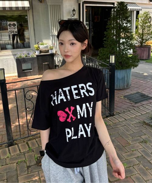 SLEEKGLOW（スリック グロウ）の「HATERS ワンショルダーTシャツ[ブラック]（Tシャツ/カットソー・レディース・その他・FREE）」の17枚目の写真
