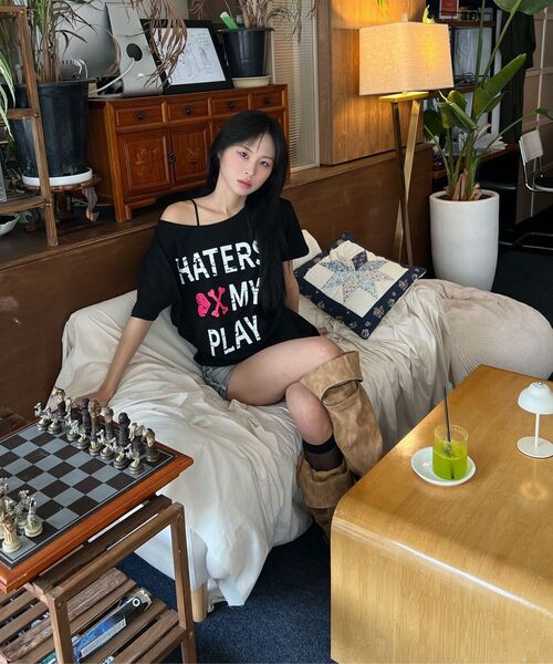 SLEEKGLOW（スリック グロウ）の「HATERS ワンショルダーTシャツ[ブラック]（Tシャツ/カットソー・レディース・その他・FREE）」の16枚目の写真