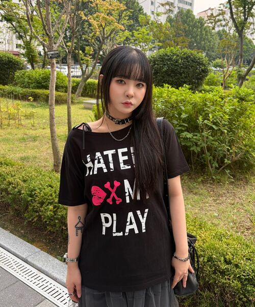 SLEEKGLOW（スリック グロウ）の「HATERS ワンショルダーTシャツ[ブラック]（Tシャツ/カットソー・レディース・その他・FREE）」の14枚目の写真