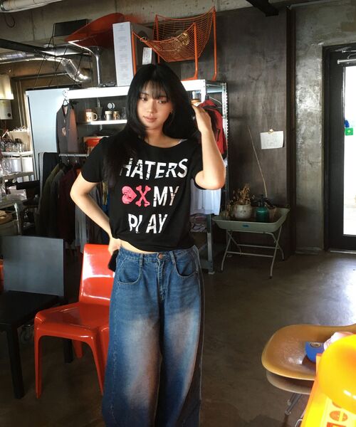 SLEEKGLOW（スリック グロウ）の「HATERS ワンショルダーTシャツ[ブラック]（Tシャツ/カットソー・レディース・その他・FREE）」の12枚目の写真