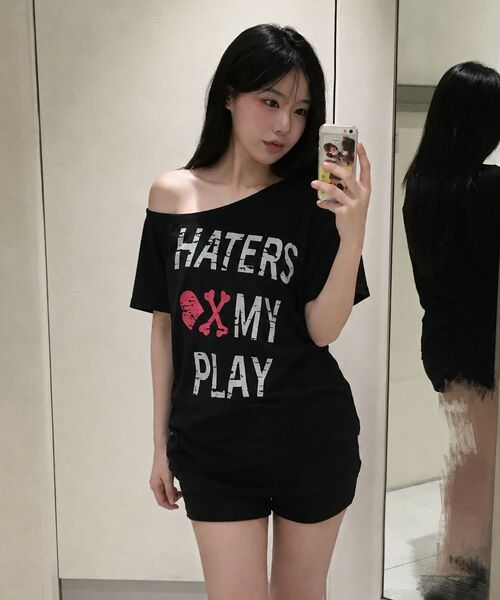 SLEEKGLOW（スリック グロウ）の「HATERS ワンショルダーTシャツ[ブラック]（Tシャツ/カットソー・レディース・その他・FREE）」の11枚目の写真