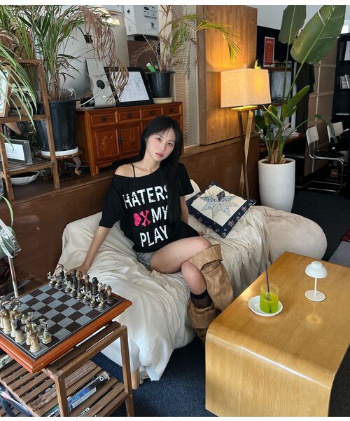 SLEEKGLOW（スリック グロウ）の「HATERS ワンショルダーTシャツ[ブラック]（Tシャツ/カットソー・レディース・その他・FREE）」の9枚目の写真