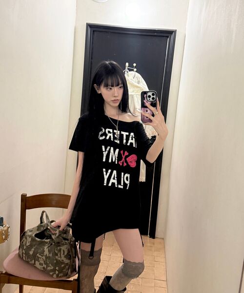SLEEKGLOW（スリック グロウ）の「HATERS ワンショルダーTシャツ[ブラック]（Tシャツ/カットソー・レディース・その他・FREE）」の8枚目の写真