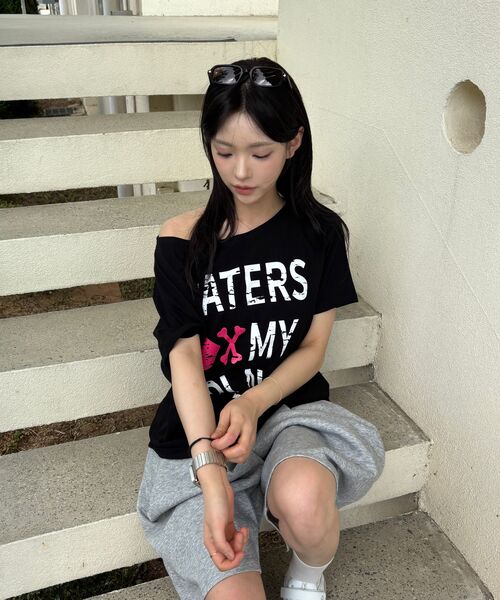 SLEEKGLOW（スリック グロウ）の「HATERS ワンショルダーTシャツ[ブラック]（Tシャツ/カットソー・レディース・その他・FREE）」の7枚目の写真