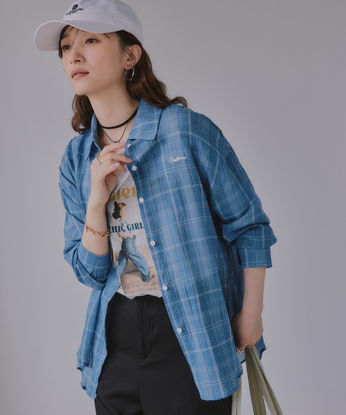 210nouve(トゥージュヌーブ)の「刺繍 チェック シアー シャツ(シャツ/ブラウス・レディース・オレンジ/ホワイト/ブルー・FREE)」の8枚目の写真