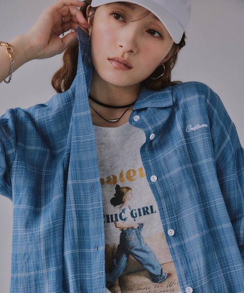 210nouve(トゥージュヌーブ)の「刺繍 チェック シアー シャツ(シャツ/ブラウス・レディース・オレンジ/ホワイト/ブルー・FREE)」の7枚目の写真