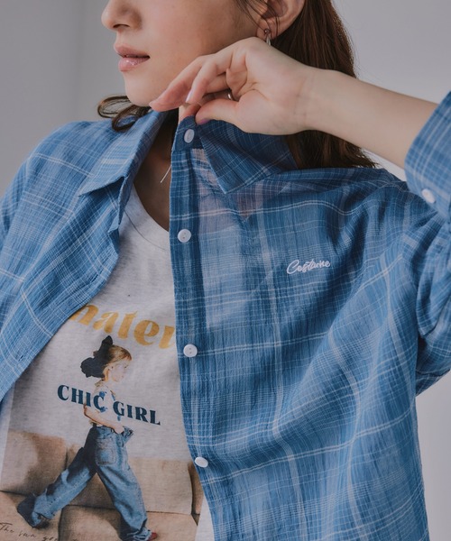 210nouve(トゥージュヌーブ)の「刺繍 チェック シアー シャツ(シャツ/ブラウス・レディース・オレンジ/ホワイト/ブルー・FREE)」の9枚目の写真
