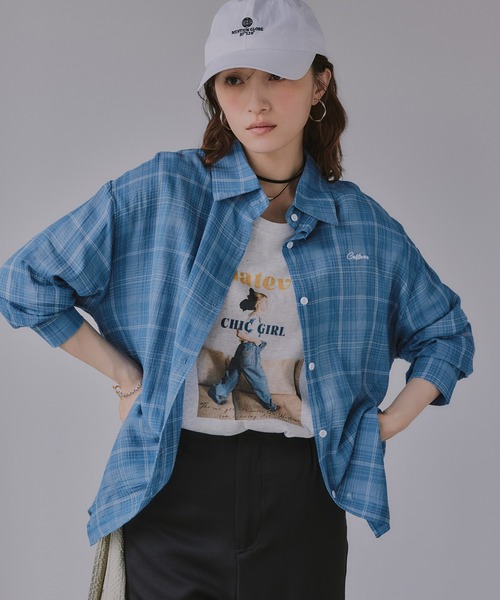 210nouve(トゥージュヌーブ)の「刺繍 チェック シアー シャツ(シャツ/ブラウス・レディース・オレンジ/ホワイト/ブルー・FREE)」の4枚目の写真