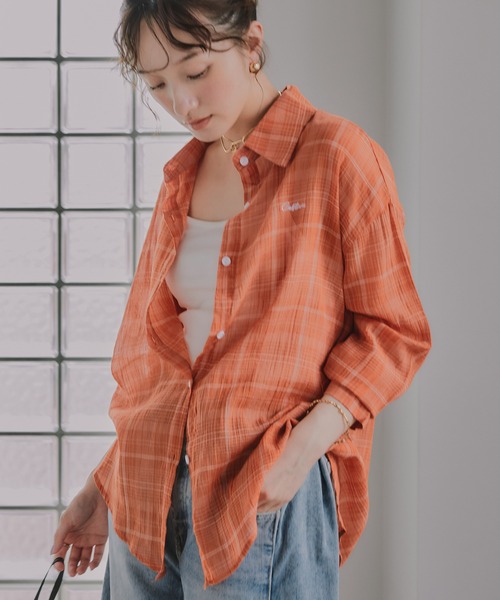 210nouve(トゥージュヌーブ)の「刺繍 チェック シアー シャツ(シャツ/ブラウス・レディース・オレンジ/ホワイト/ブルー・FREE)」の10枚目の写真