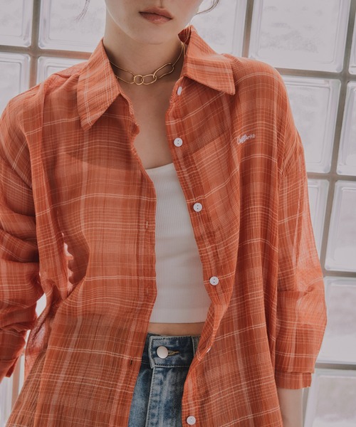 210nouve(トゥージュヌーブ)の「刺繍 チェック シアー シャツ(シャツ/ブラウス・レディース・オレンジ/ホワイト/ブルー・FREE)」の11枚目の写真