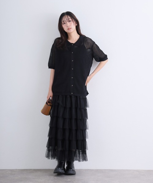 ElegChic(エレグシック)の「メッシュ編み5分袖ポロカーディガン(カーディガン/ボレロ・レディース・ブラック/グレー・4L/XL/M)」の3枚目の写真