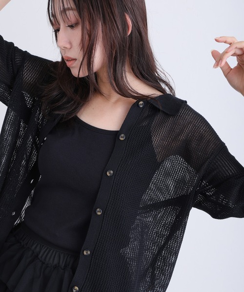 ElegChic(エレグシック)の「メッシュ編み5分袖ポロカーディガン(カーディガン/ボレロ・レディース・ブラック/グレー・4L/XL/M)」の8枚目の写真