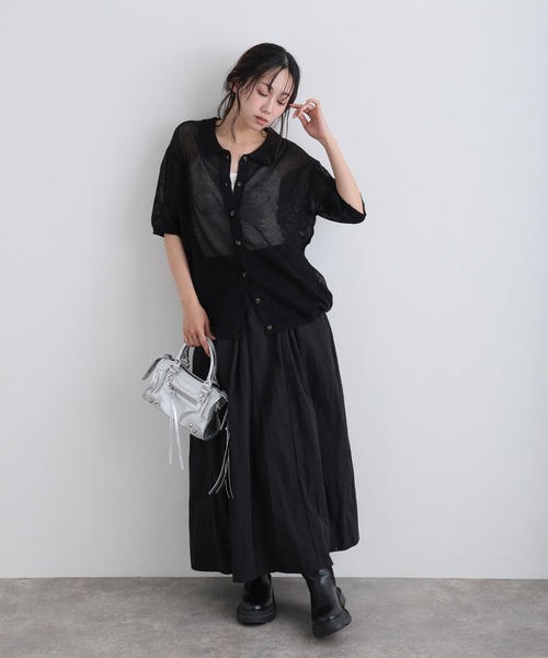 ElegChic(エレグシック)の「メッシュ編み5分袖ポロカーディガン(カーディガン/ボレロ・レディース・ブラック/グレー・4L/XL/M)」の9枚目の写真