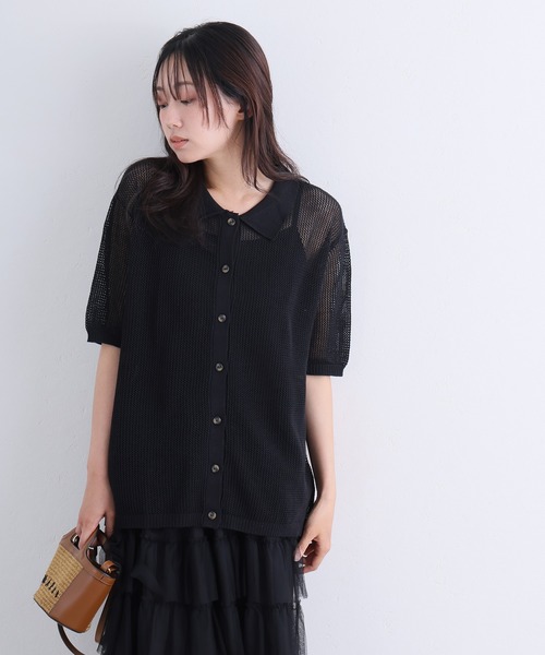 ElegChic(エレグシック)の「メッシュ編み5分袖ポロカーディガン(カーディガン/ボレロ・レディース・ブラック/グレー・4L/XL/M)」の10枚目の写真