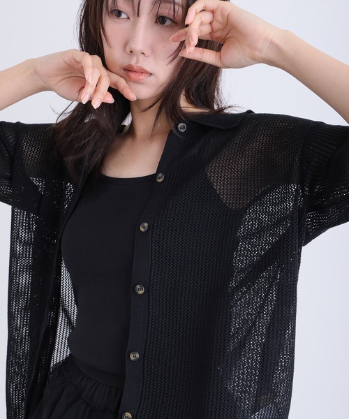 ElegChic(エレグシック)の「メッシュ編み5分袖ポロカーディガン(カーディガン/ボレロ・レディース・ブラック/グレー・4L/XL/M)」の11枚目の写真