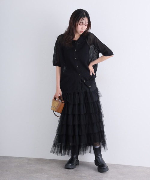 ElegChic(エレグシック)の「メッシュ編み5分袖ポロカーディガン(カーディガン/ボレロ・レディース・ブラック/グレー・4L/XL/M)」の12枚目の写真