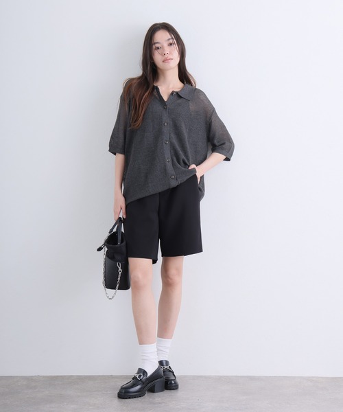 ElegChic(エレグシック)の「メッシュ編み5分袖ポロカーディガン(カーディガン/ボレロ・レディース・ブラック/グレー・4L/XL/M)」の13枚目の写真