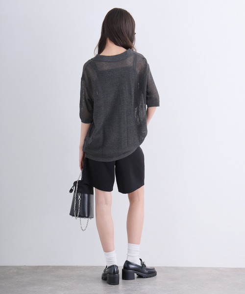 ElegChic(エレグシック)の「メッシュ編み5分袖ポロカーディガン(カーディガン/ボレロ・レディース・ブラック/グレー・4L/XL/M)」の15枚目の写真