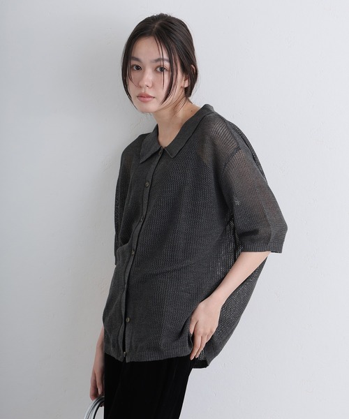 ElegChic(エレグシック)の「メッシュ編み5分袖ポロカーディガン(カーディガン/ボレロ・レディース・ブラック/グレー・4L/XL/M)」の17枚目の写真