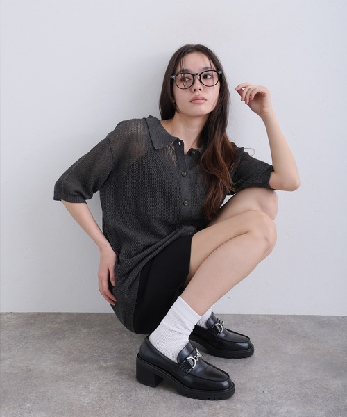 ElegChic(エレグシック)の「メッシュ編み5分袖ポロカーディガン(カーディガン/ボレロ・レディース・ブラック/グレー・4L/XL/M)」の20枚目の写真