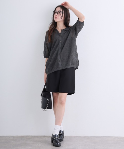 ElegChic(エレグシック)の「メッシュ編み5分袖ポロカーディガン(カーディガン/ボレロ・レディース・ブラック/グレー・4L/XL/M)」の21枚目の写真