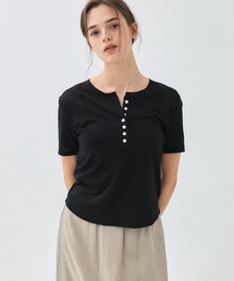 リネン」に該当するTシャツ/カットソー（ヘンリーネック）ファッション