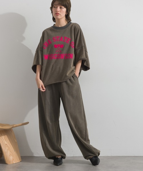 enhaut(アンオート)の「裏毛ケミカルパウダー加工 スウェット バレルレッグ パンツ(スウェットパンツ・レディース・オートミール/チャコールグレー/レッド・FREE)」の9枚目の写真