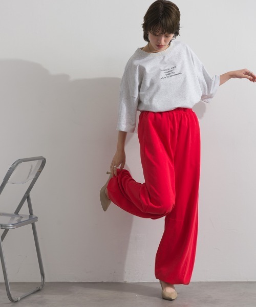 enhaut(アンオート)の「裏毛ケミカルパウダー加工 スウェット バレルレッグ パンツ(スウェットパンツ・レディース・オートミール/チャコールグレー/レッド・FREE)」の12枚目の写真