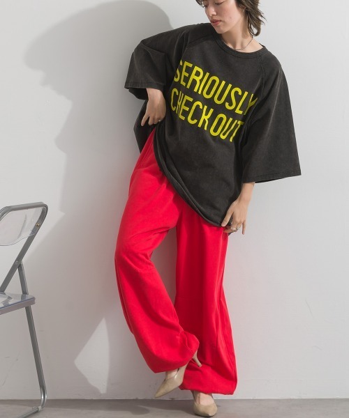enhaut(アンオート)の「裏毛ケミカルパウダー加工 スウェット バレルレッグ パンツ(スウェットパンツ・レディース・オートミール/チャコールグレー/レッド・FREE)」の18枚目の写真