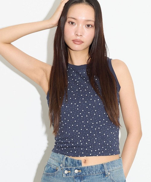 3.3 Field Trip (3.3フィールドトリップ)の「3.3 Field Trip/スターモチーフタンク(Tシャツ/カットソー・レディース・グレー/ネイビー/イエロー・FREE)」の2枚目の写真