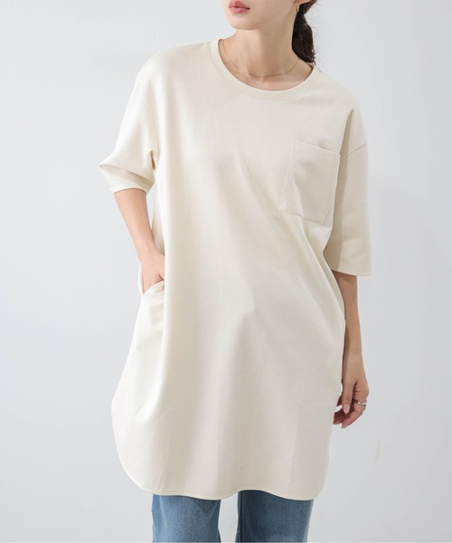 La-gemme（ラジェム）の「ラウンドヘム ロングTシャツ（Tシャツ/カットソー・レディース・ブラック/カーキブラウン/アイボリー・フリー）」の2枚目の写真