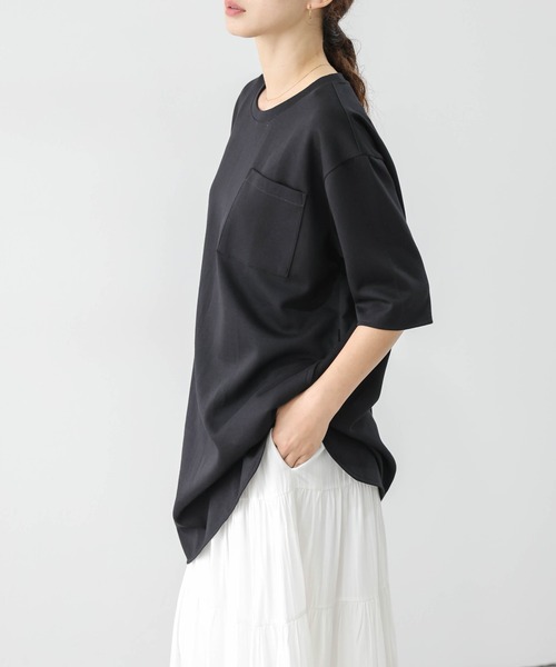 La-gemme（ラジェム）の「ラウンドヘム ロングTシャツ（Tシャツ/カットソー・レディース・ブラック/カーキブラウン/アイボリー・フリー）」の10枚目の写真