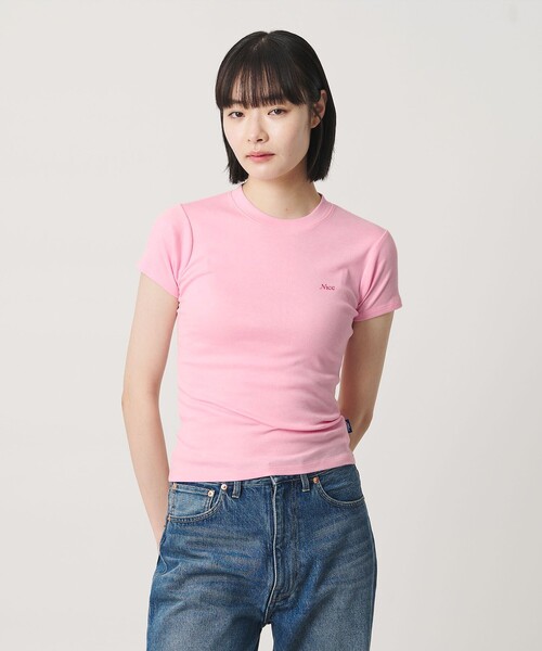 NICE WEATHER(ナイスウェザー)の「<NICE WEATHER>ロゴヘルシー Tシャツ(Tシャツ/カットソー・レディース・ホワイト/ライトピンク/ネイビー・M/S)」の1枚目の写真