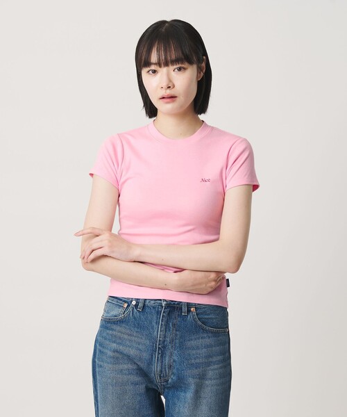 NICE WEATHER(ナイスウェザー)の「<NICE WEATHER>ロゴヘルシー Tシャツ(Tシャツ/カットソー・レディース・ホワイト/ライトピンク/ネイビー・M/S)」の4枚目の写真